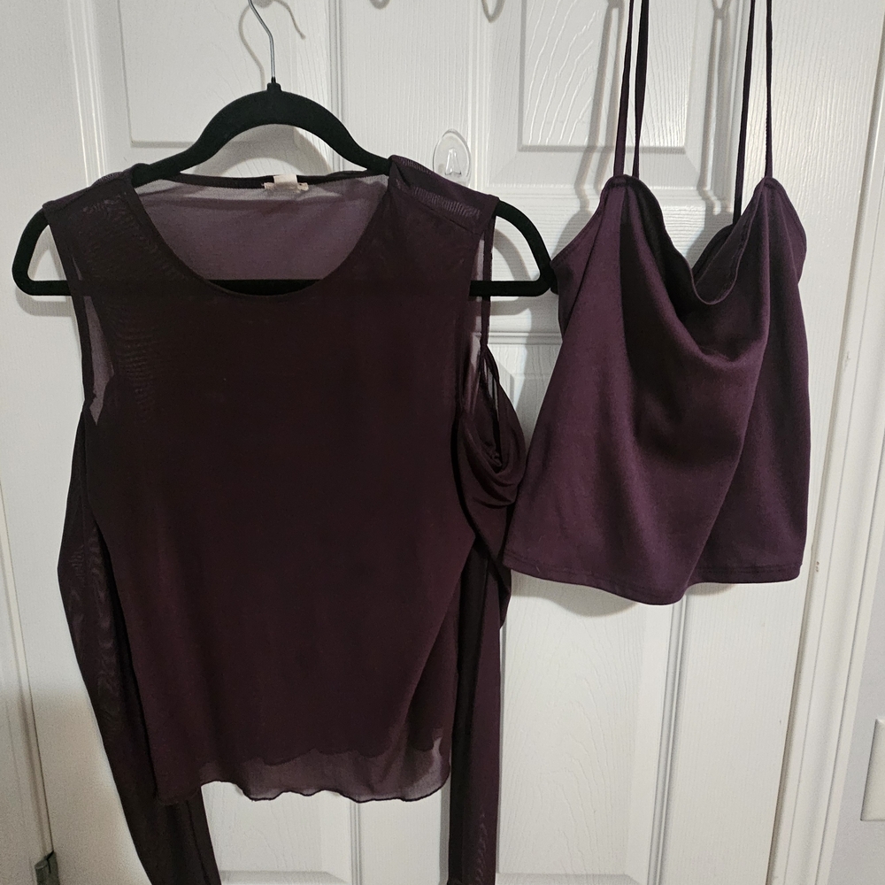 Garage Elegant Purple/Burgundy Open Shoulder Women's Top Set